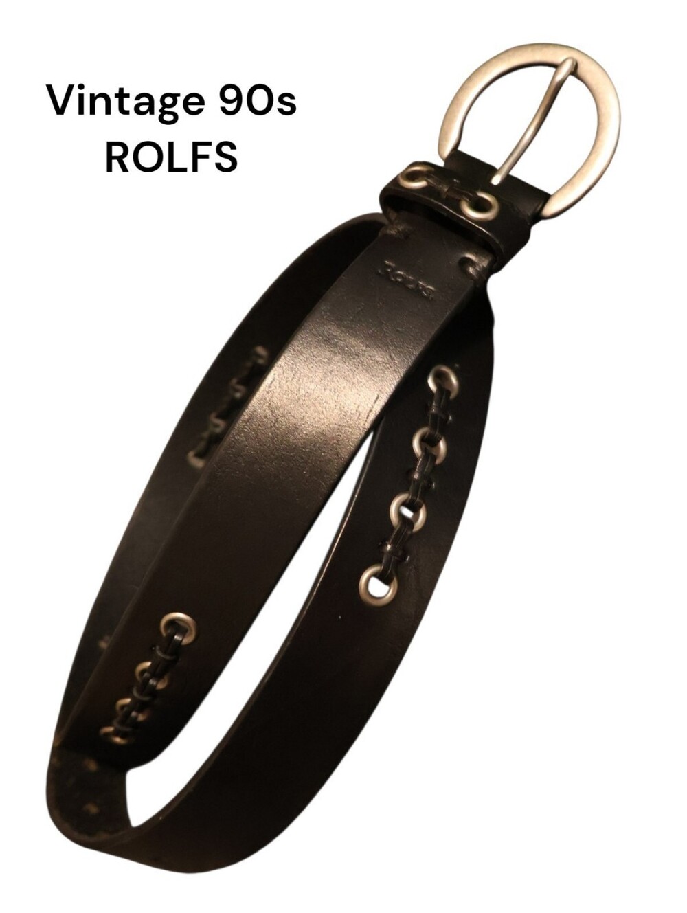 Vintage 90s Rolfs Black Leather Belt with Chain Detail Size Large